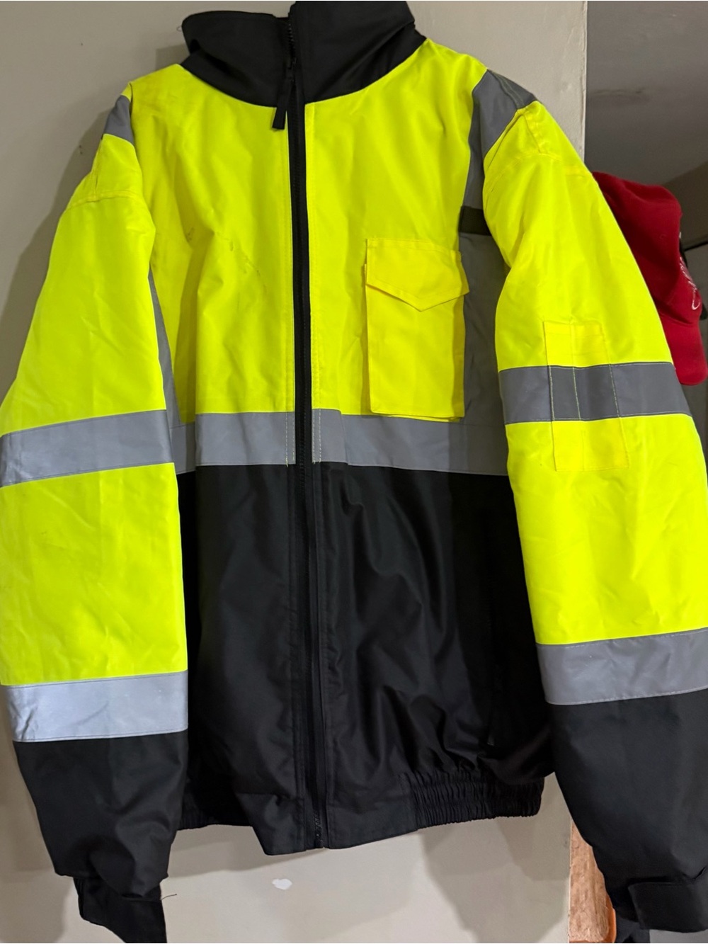 High-Visibility Yellow & Black Safety Jacket - Men's Reflective Work Coat